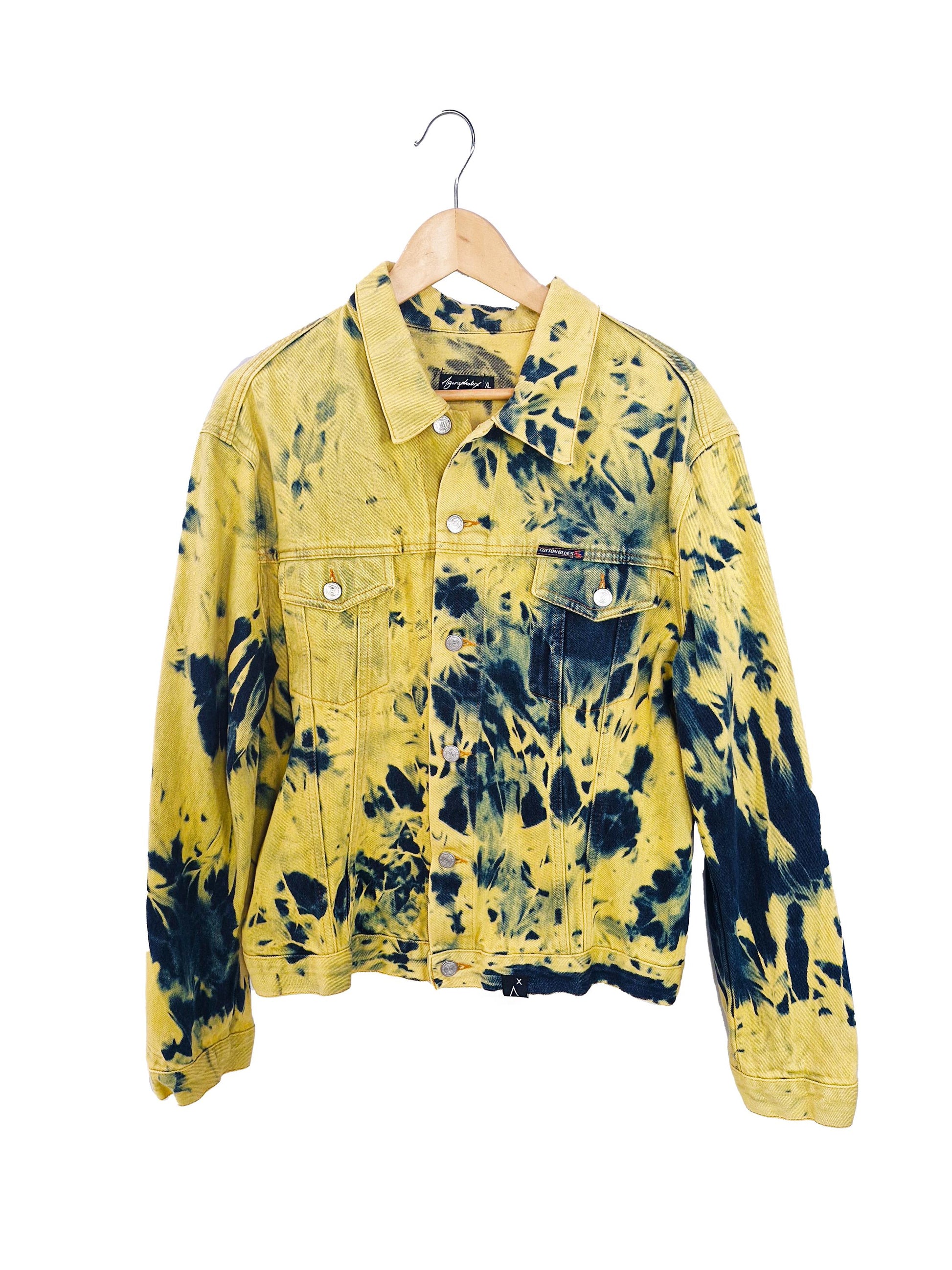 Tie Dye yellow jacket yellow denim jacket distressed jacket punk jacket upcycled jean jacket | yellow jeans jacket | size XL
