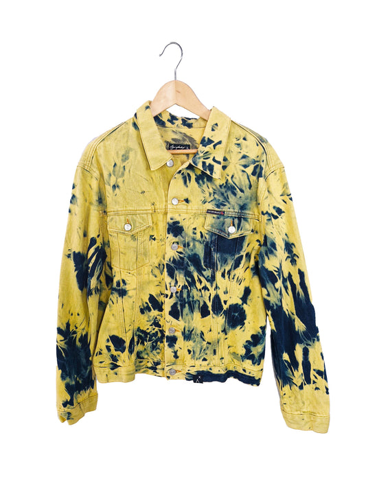 Yellow acid wash denim jacket by Agoraphobix
