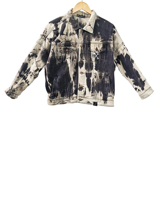 Black & white tie dye jean jacket custom jean jacket tie dye denim jacket oversized jacket | y2k jacket upcycled jean jacket size XL