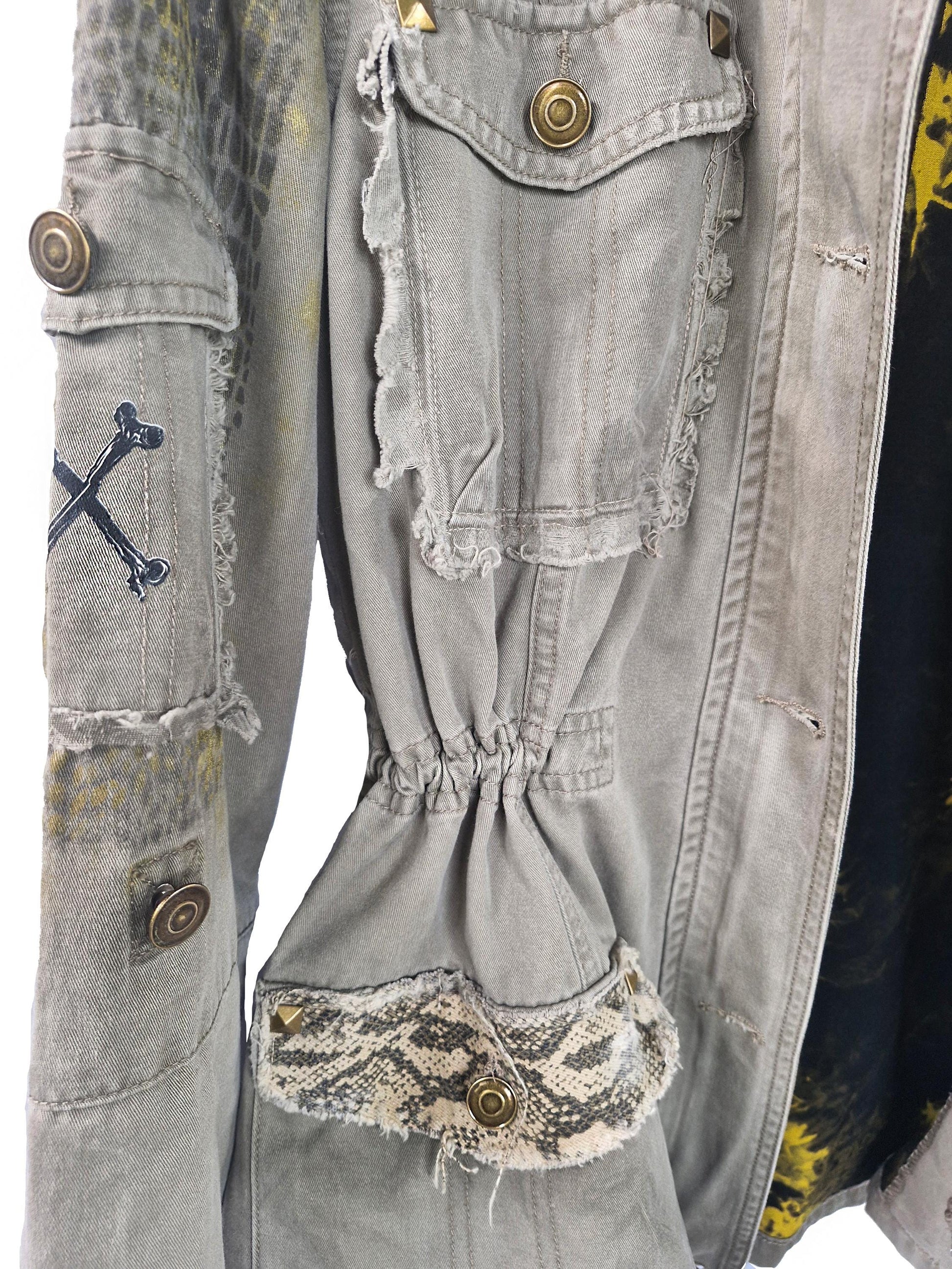 custom jean jacket goth jacket punk jacket brown denim jacket | unique jacket distressed jacket upcycled denim jacket custom denim | size M