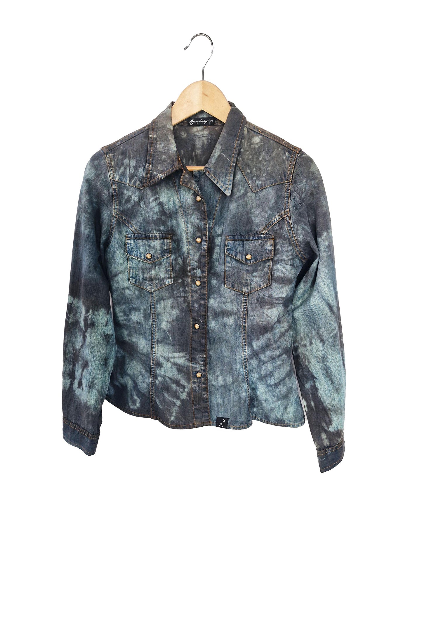 Blue jeans tie dye jean shirt vintage Tie Dye shirt Western shirt | upcycled denim shirt | jeans shirt | Upcycled clothing | Size S
