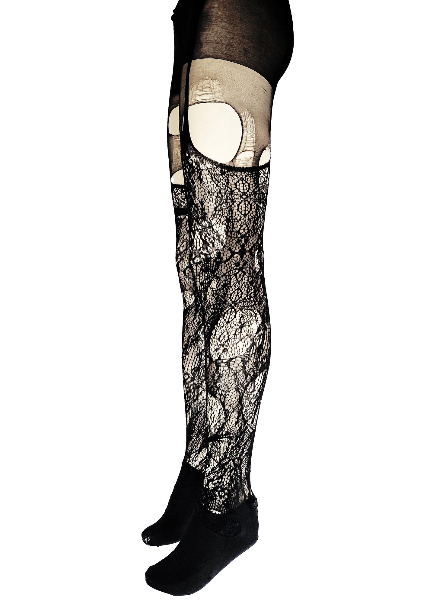 Black Lace Garter Tights Gothic Floral Fishnet Tights Dark Romantic Leggings Witchy Alternative Victorian Goth Stockings