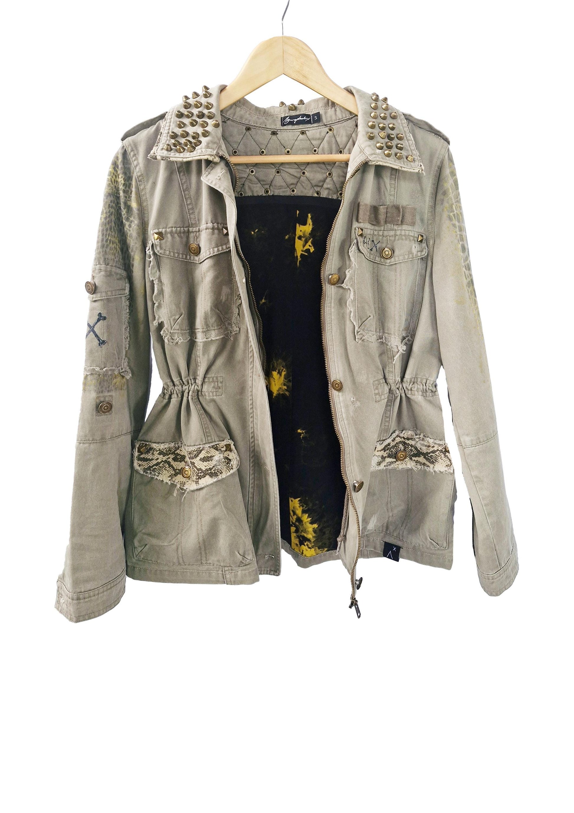custom jean jacket goth jacket punk jacket brown denim jacket | unique jacket distressed jacket upcycled denim jacket custom denim | size M