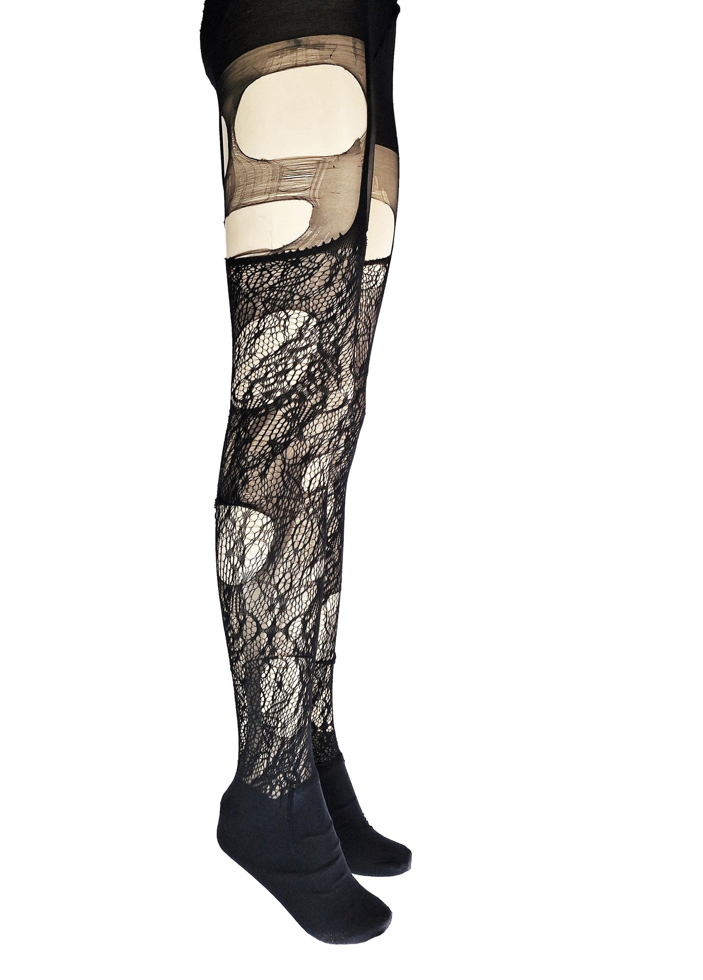 Black Lace Garter Tights Gothic Floral Fishnet Tights Dark Romantic Leggings Witchy Alternative Victorian Goth Stockings