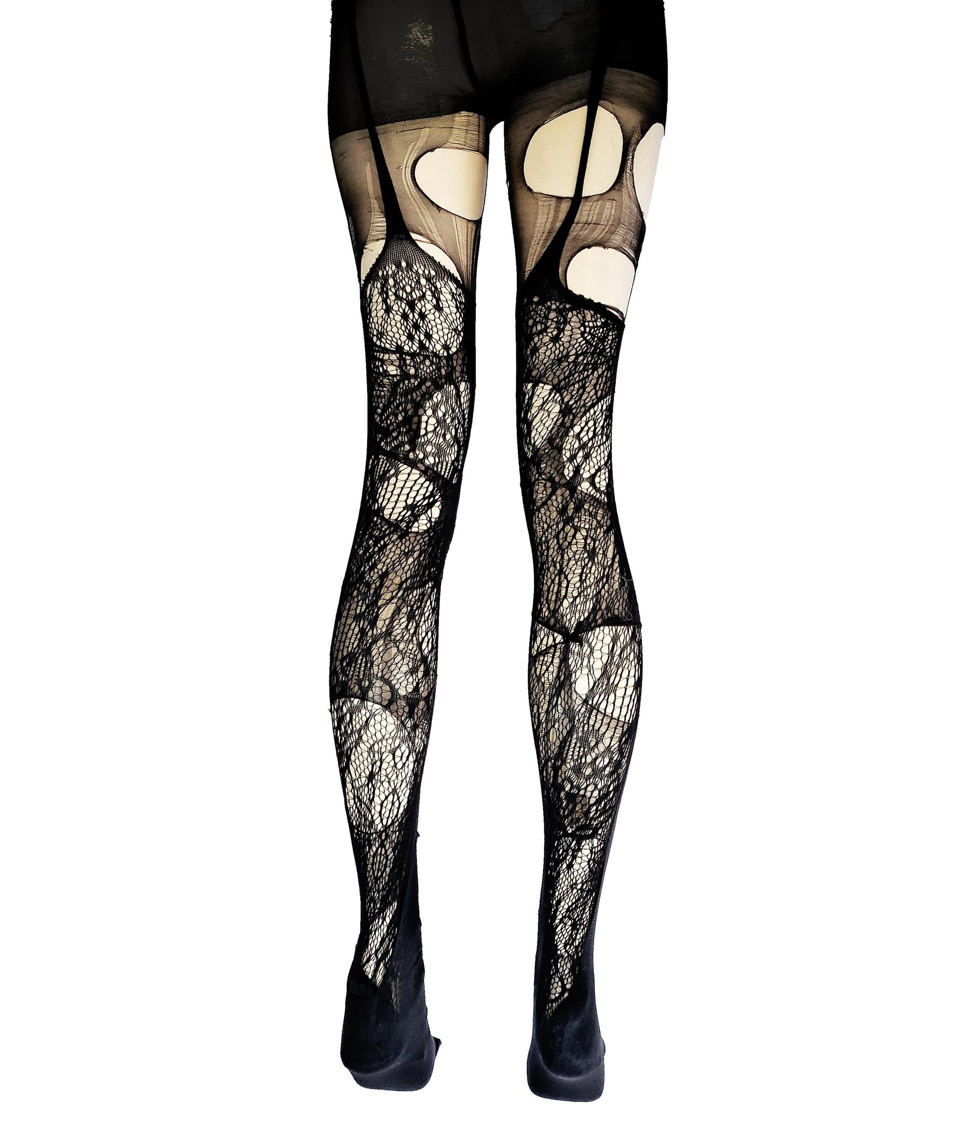 Brown Lace Garter Tights Fairycore Fishnet Tights Earth Witch Festival Leggings Dark Boho Woodland Goth Alternative Fashion