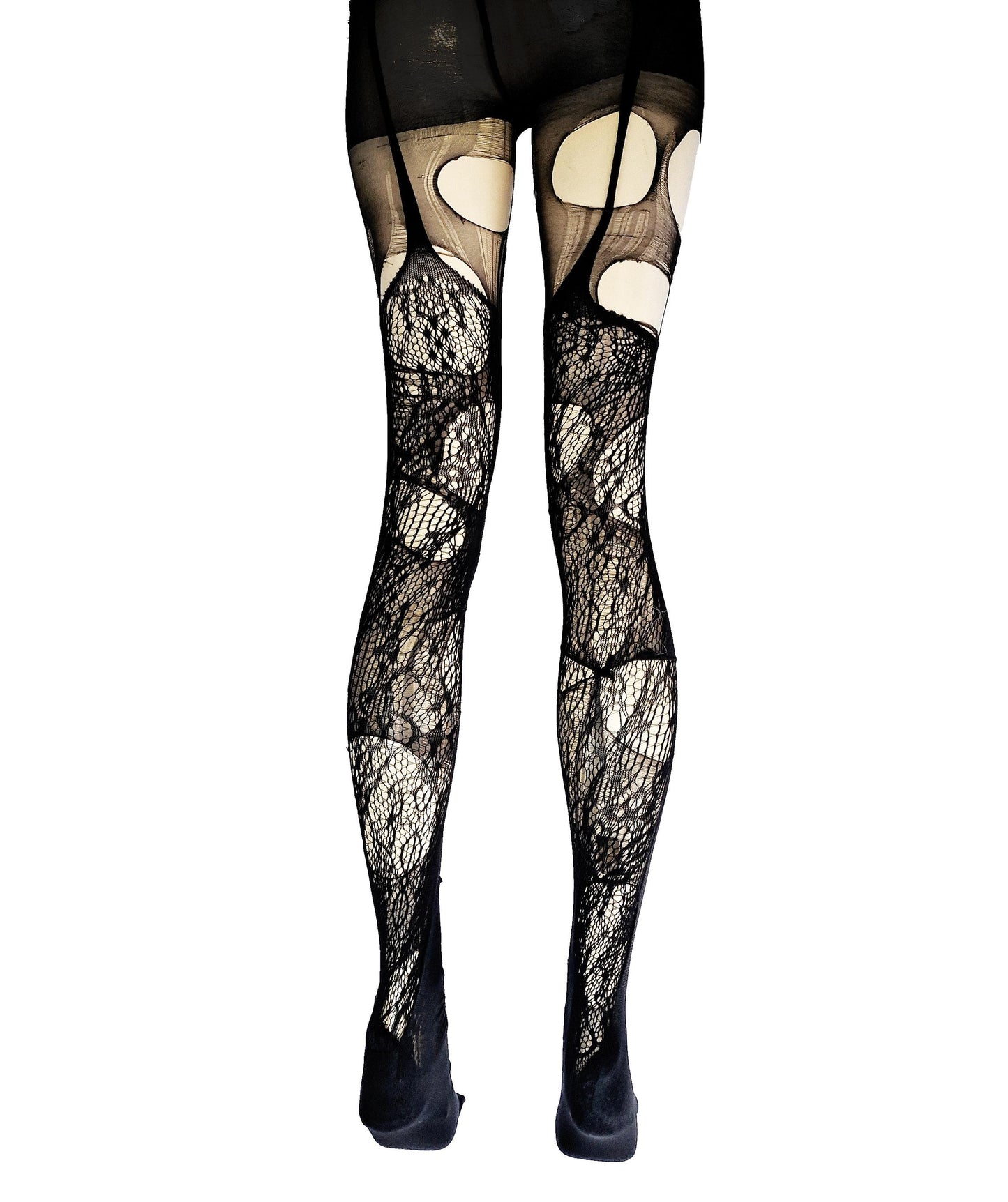 Black Lace Garter Tights Gothic Floral Fishnet Tights Dark Romantic Leggings Witchy Alternative Victorian Goth Stockings