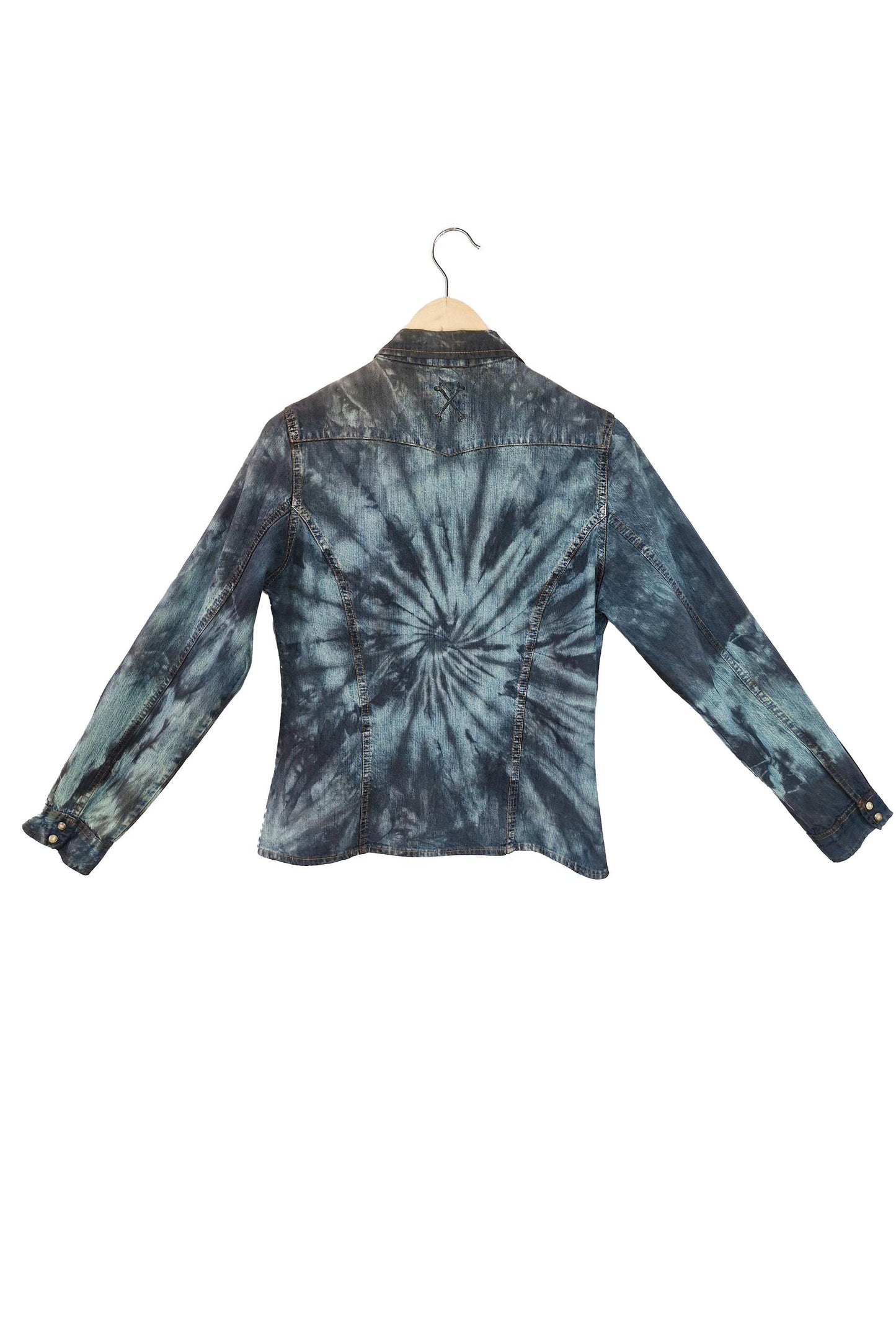 Blue jeans tie dye jean shirt vintage Tie Dye shirt Western shirt | upcycled denim shirt | jeans shirt | Upcycled clothing | Size S