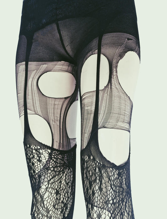Black Lace Garter Tights Gothic Floral Fishnet Tights Dark Romantic Leggings Witchy Alternative Victorian Goth Stockings