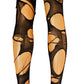 May include: Black ripped fishnet stockings with large holes, revealing an orange underlay. The stockings are designed to create a distressed or edgy look, suitable for costumes or alternative fashion.
