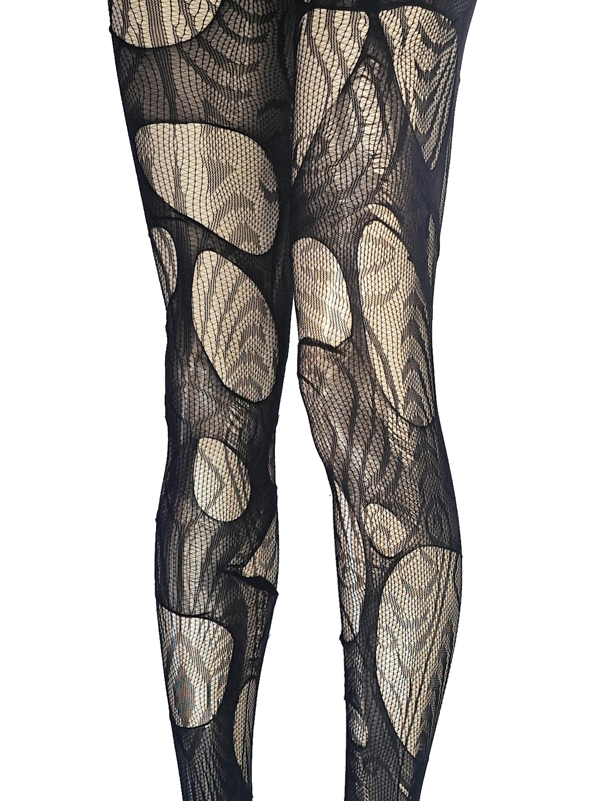 Black Tribal Fishnet Tights Sacred Geometry Witch Leggings Festival Fairycore Dark Bohemian Alternative Fashion