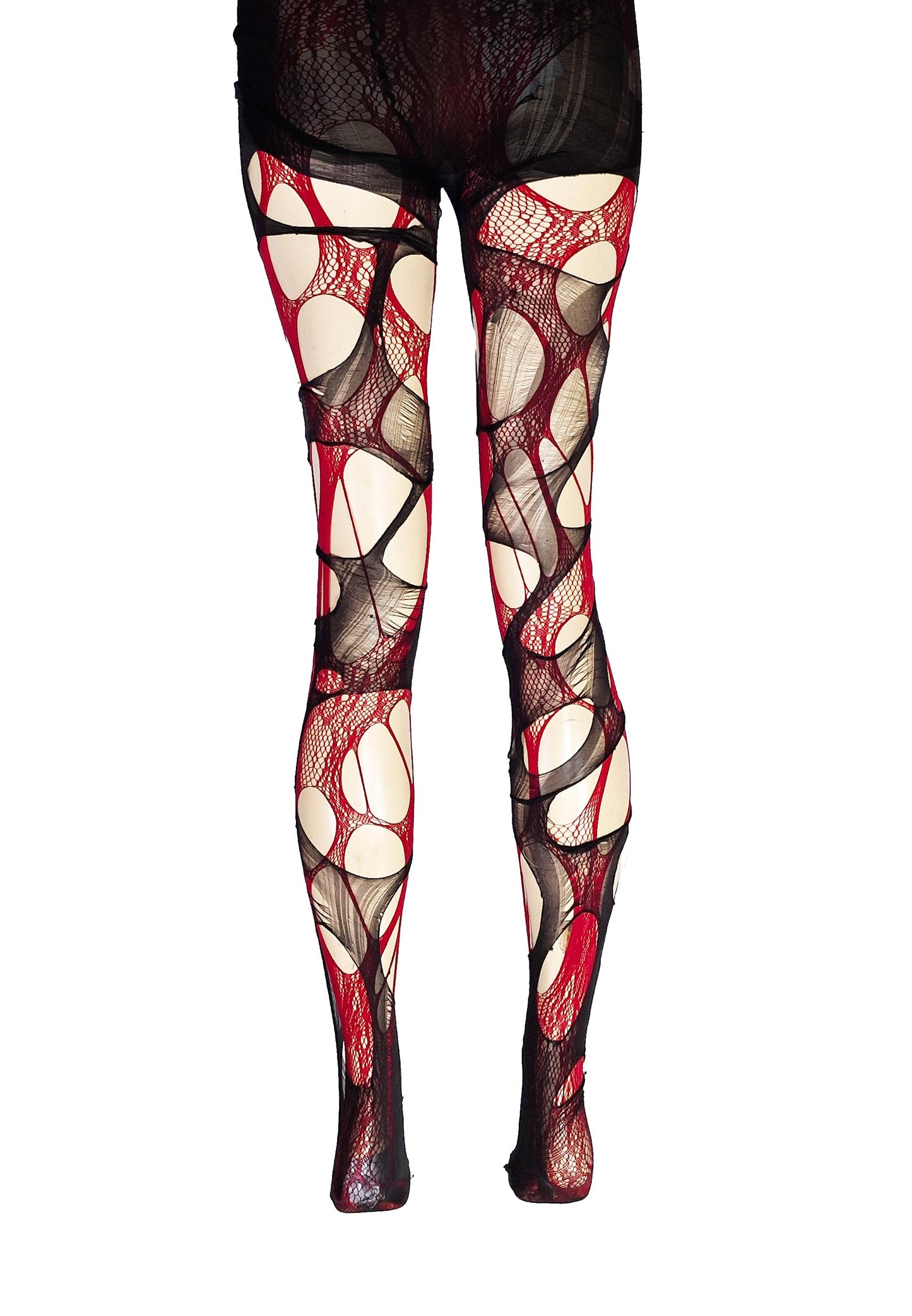 Red Lace Tights Black Ripped Fishnet Tights floral tights Gothic Witchy Leggings Dark Romantic Alternative Distressed Tights