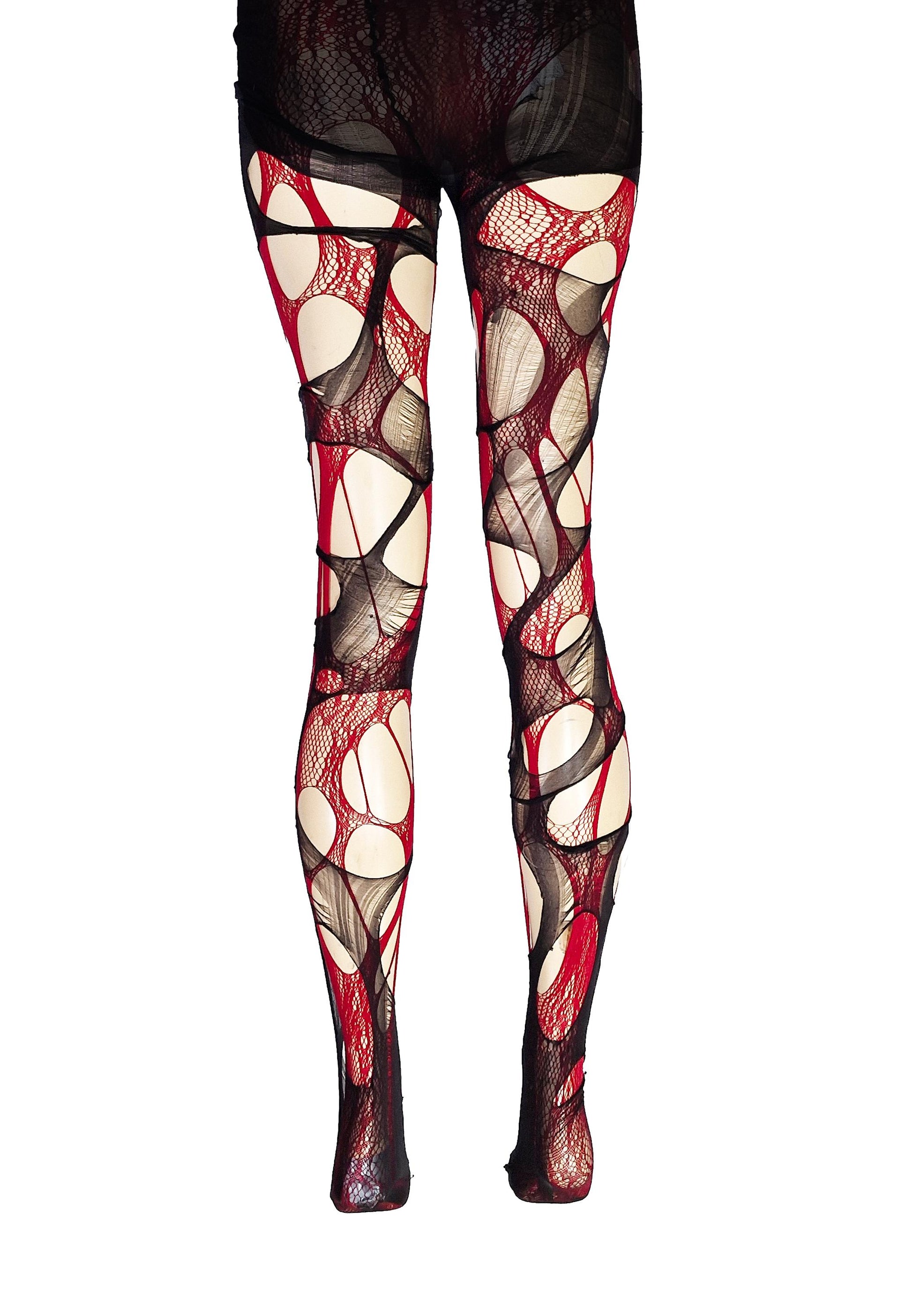 Red Lace Tights Black Ripped Fishnet Tights floral tights Gothic Witchy Leggings Dark Romantic Alternative Distressed Tights