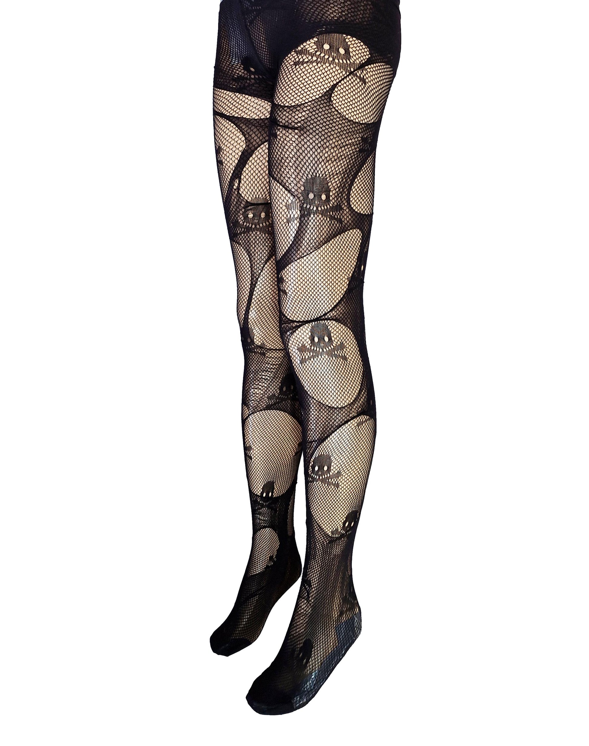 Skull Fishnet Tights Distressed Goth Tights Punk Rock Fishnets Alternative Festival Leggings Grunge Dark Fashion