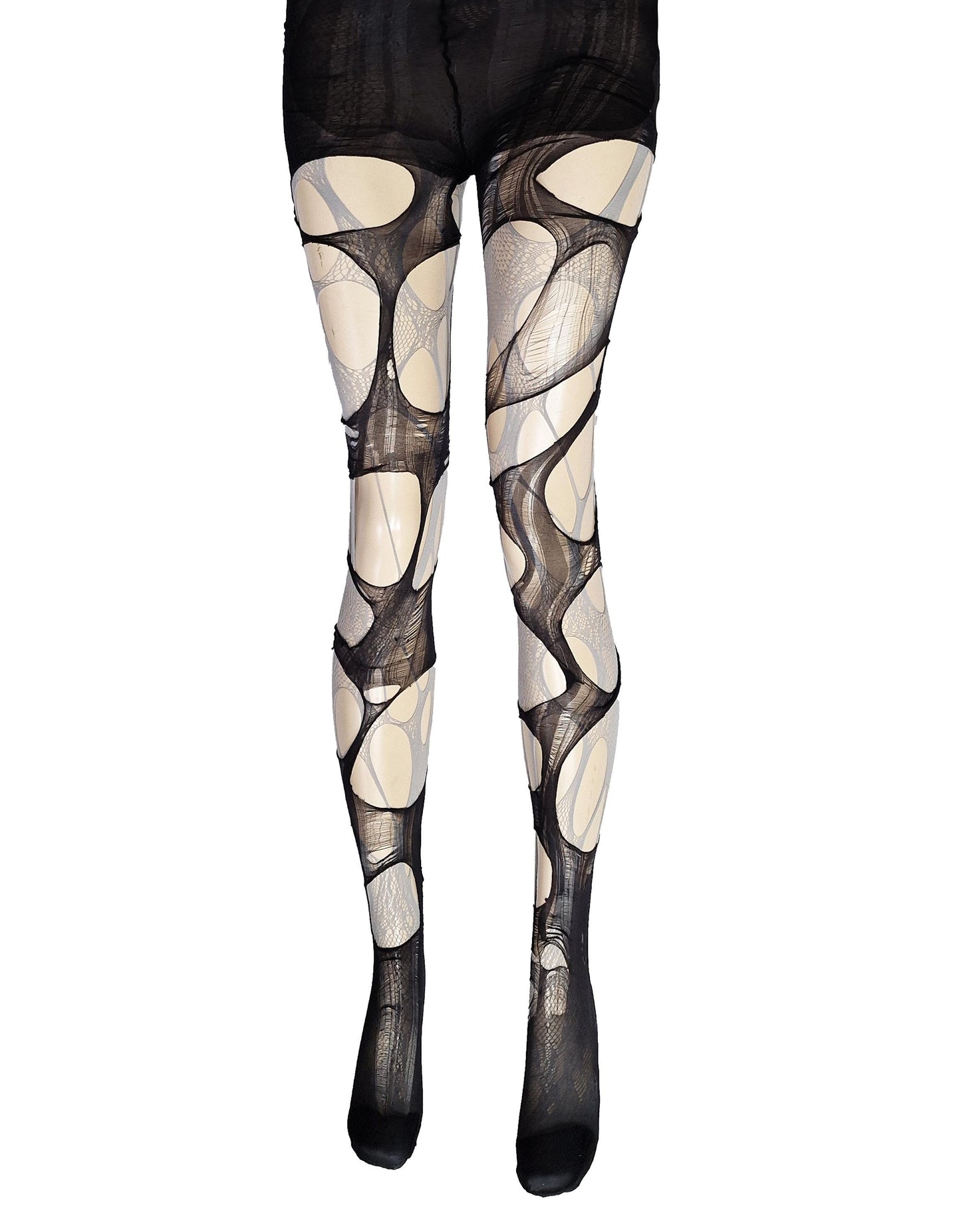 Brown black lace tights torn tights floral lace fishnet tights Halloween tights patterned tights goth tights fishnet stockings gothic tights