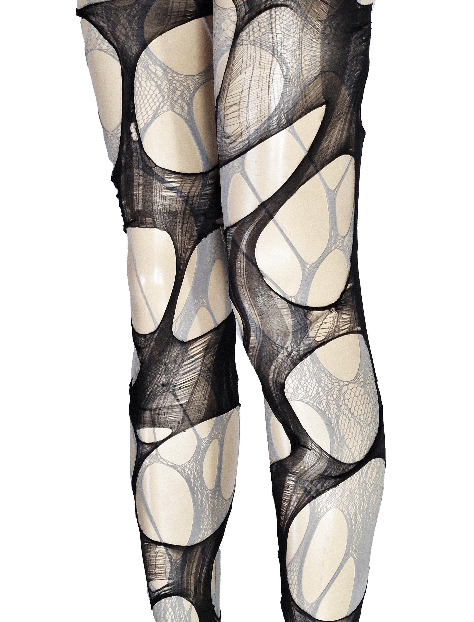Brown black lace tights torn tights floral lace fishnet tights Halloween tights patterned tights goth tights fishnet stockings gothic tights
