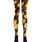 May include: Black fishnet tights with large, irregular holes revealing an orange underlay. The tights extend from the waist to the ankles, with the feet covered in solid black fabric. The overall effect is a distressed, edgy look.