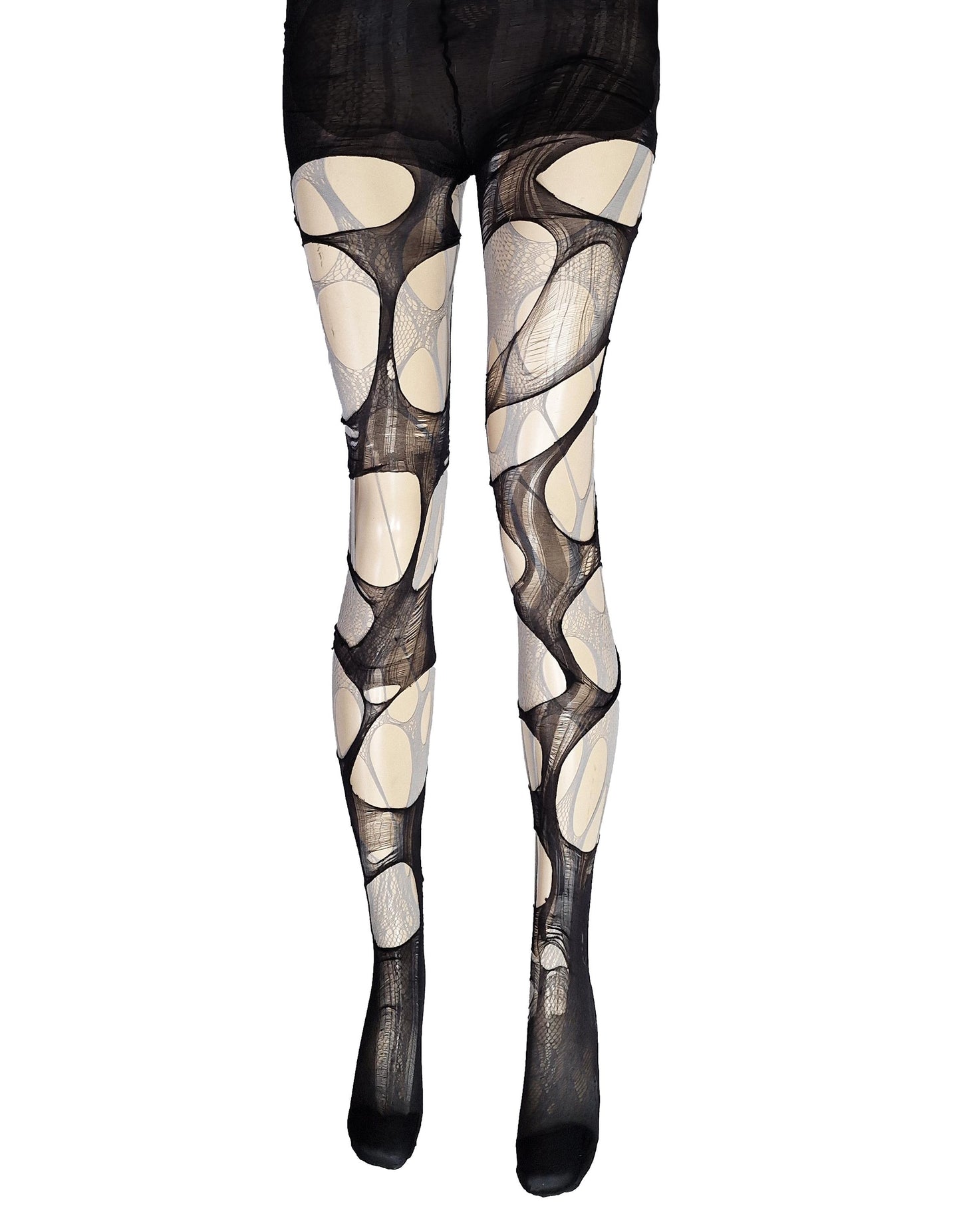 White Lace Tights Black Ripped Fishnet Tights Romantic Goth Leggings Gothic Bridal Witchy Distressed Stockings