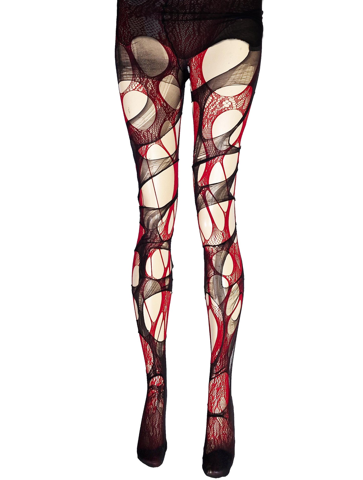 Red Lace Tights Black Ripped Fishnet Tights floral tights Gothic Witchy Leggings Dark Romantic Alternative Distressed Tights
