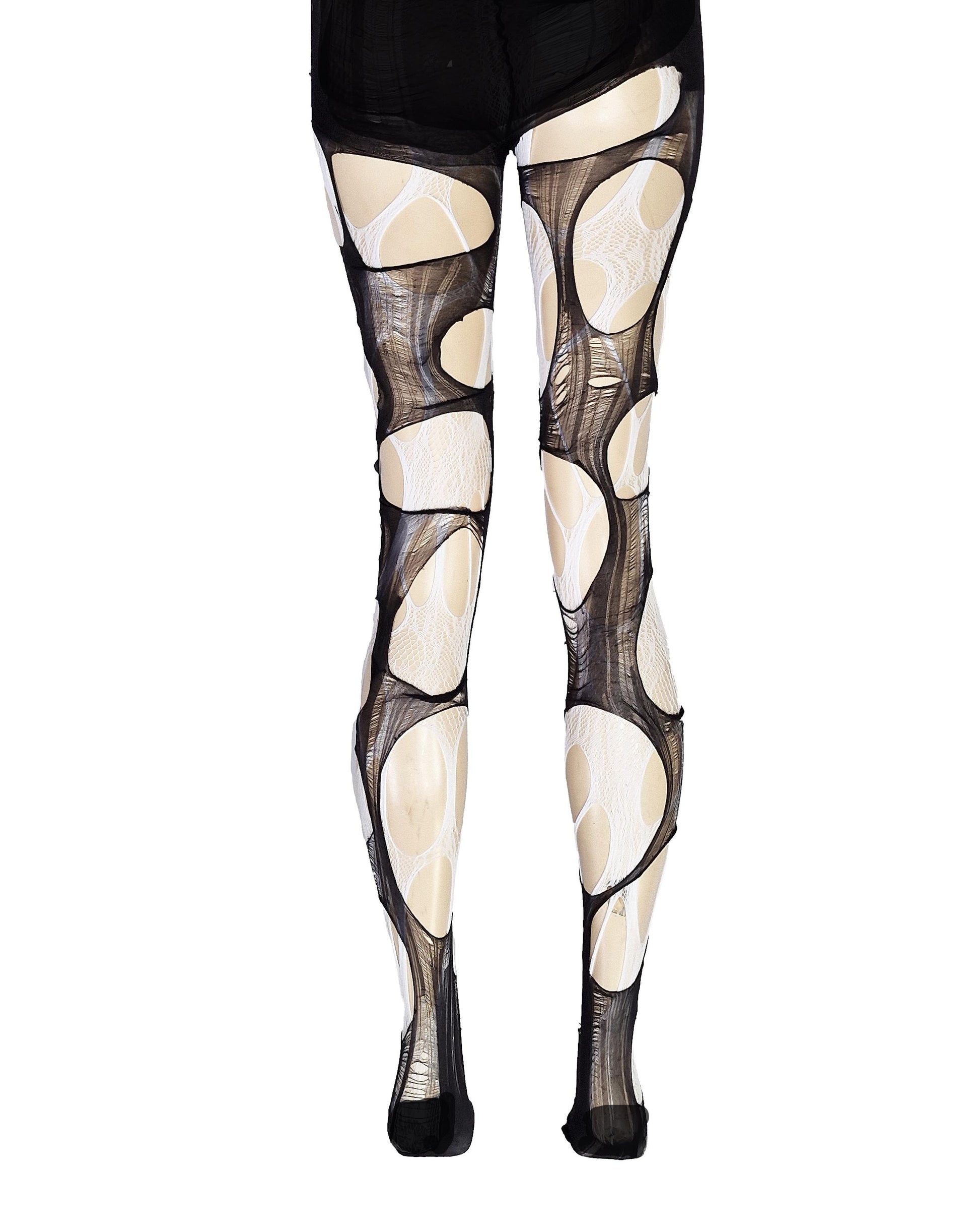 White Lace Tights Black Ripped Fishnet Tights Romantic Goth Leggings Gothic Bridal Witchy Distressed Stockings