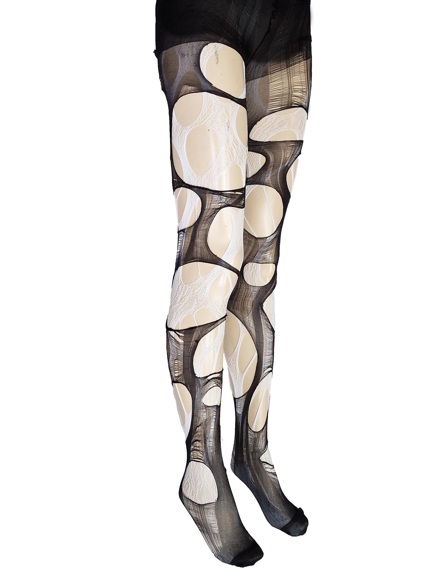 White Lace Tights Black Ripped Fishnet Tights Romantic Goth Leggings Gothic Bridal Witchy Distressed Stockings
