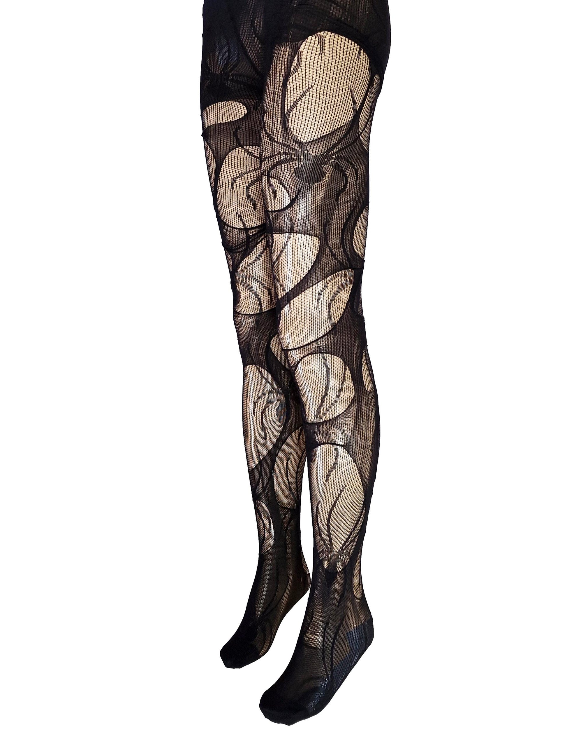 Spiderweb Tights Black Ripped Fishnet Tights Witchy Goth Leggings Gothic Rock Alternative Distressed Stockings