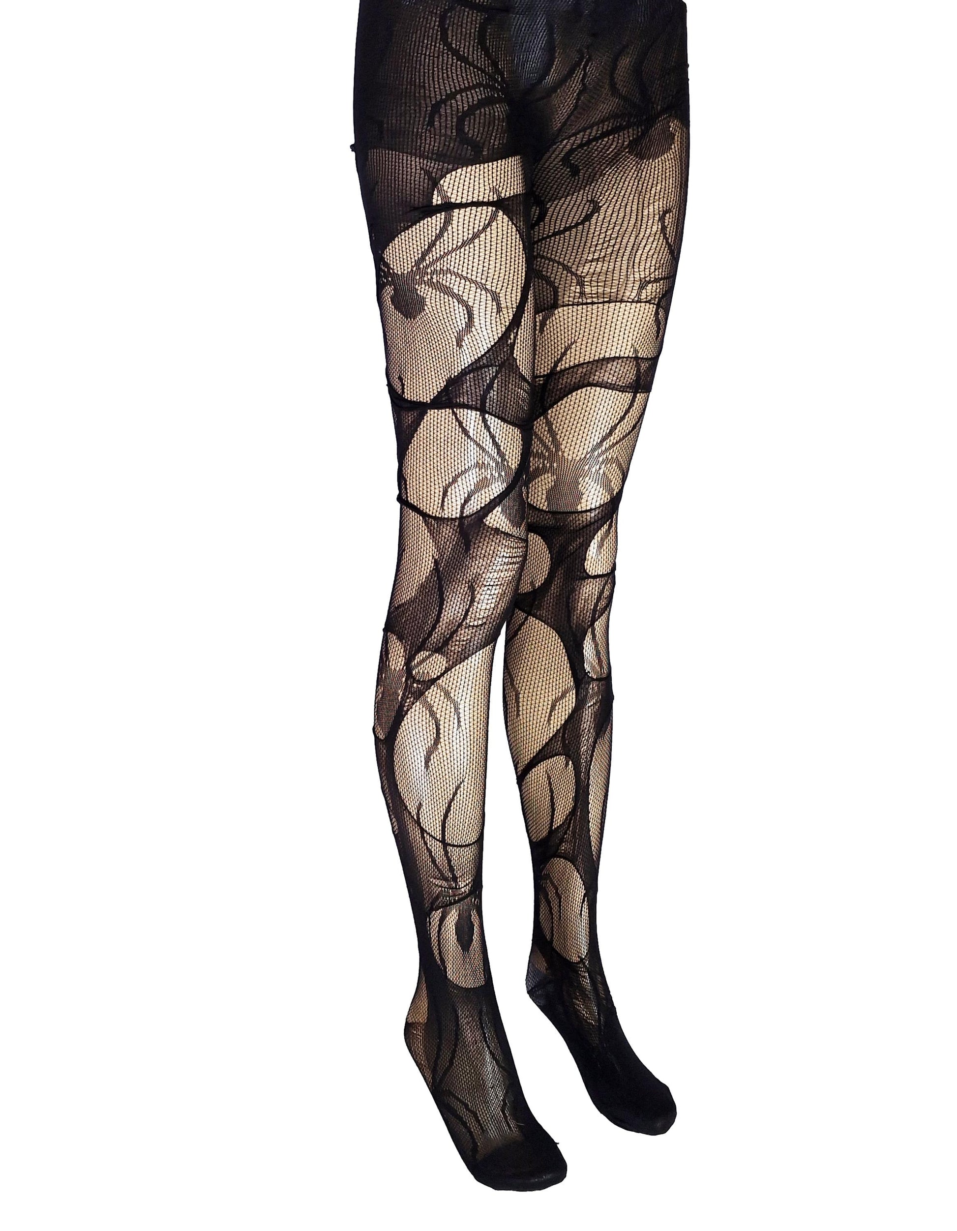 Spiderweb Tights Black Ripped Fishnet Tights Witchy Goth Leggings Gothic Rock Alternative Distressed Stockings