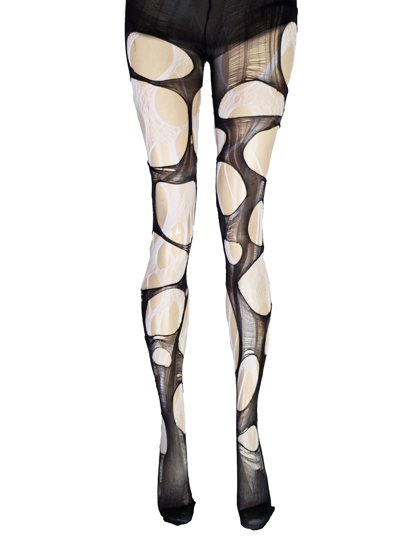 Brown black lace tights torn tights floral lace fishnet tights Halloween tights patterned tights goth tights fishnet stockings gothic tights