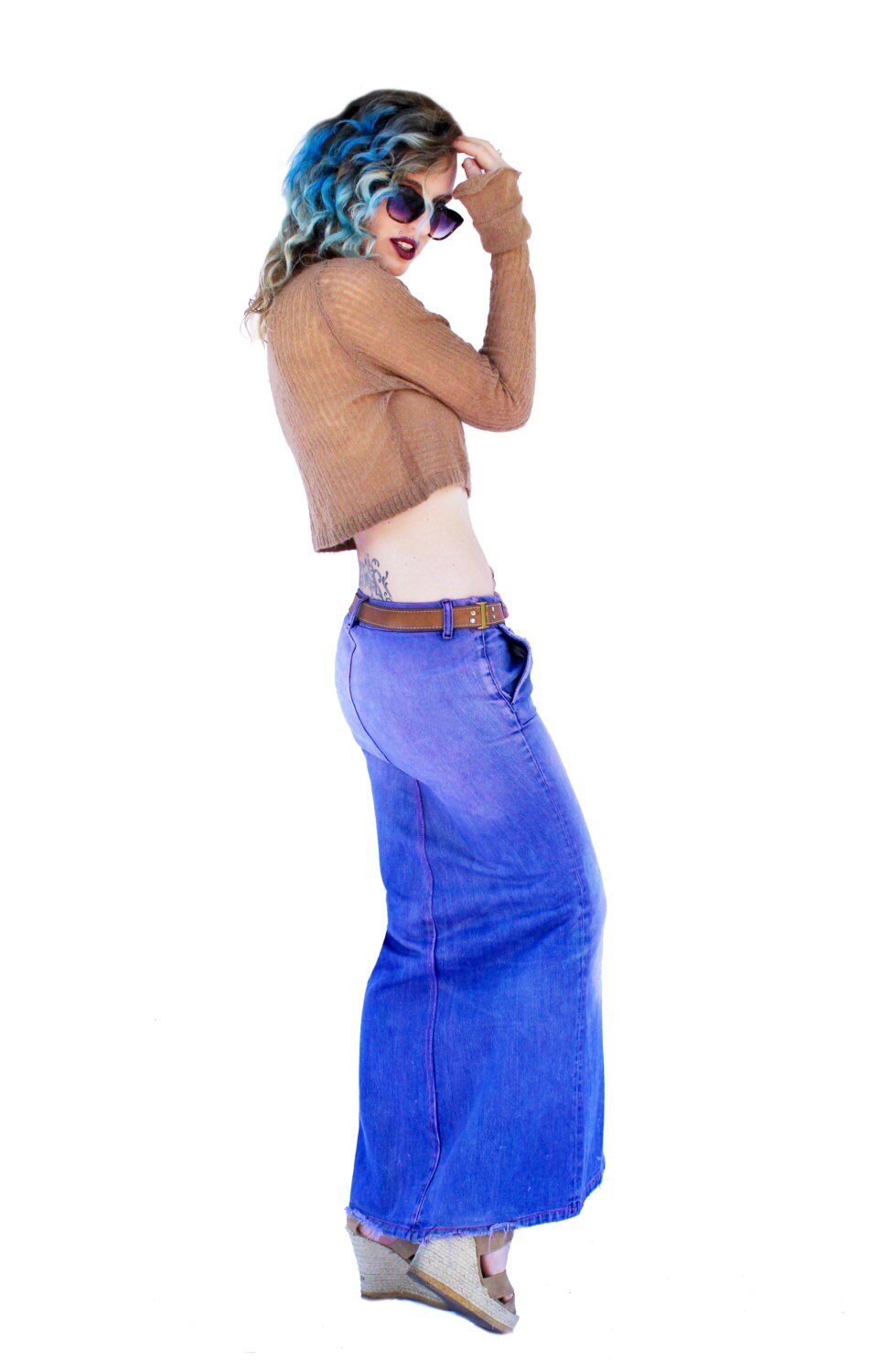 SALE purple denim dip dye maxi denim skirt mermaid skirt jean skirt | boho skirt long skirt Maxi skirt | long denim skirt Size S