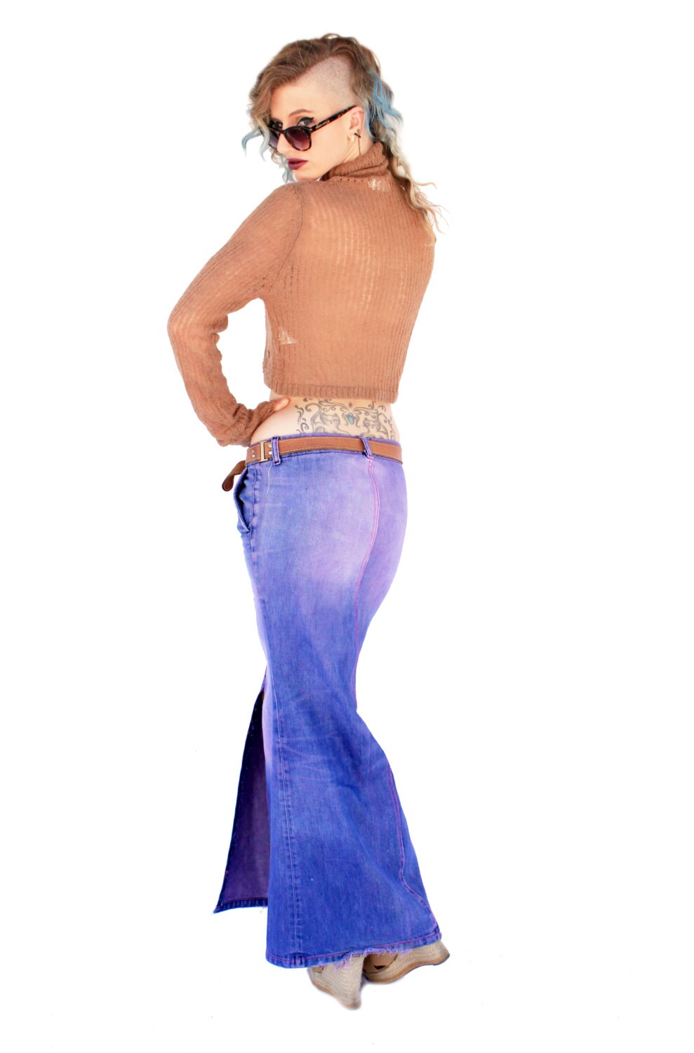 SALE purple denim dip dye maxi denim skirt mermaid skirt jean skirt | boho skirt long skirt Maxi skirt | long denim skirt Size S