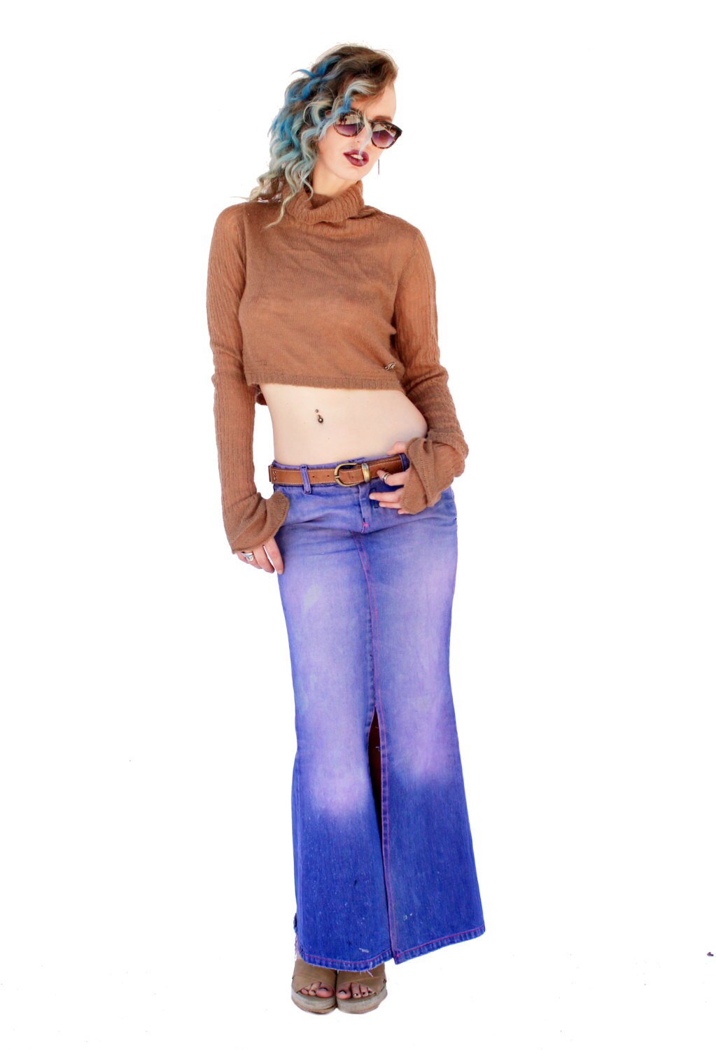 SALE purple denim dip dye maxi denim skirt mermaid skirt jean skirt | boho skirt long skirt Maxi skirt | long denim skirt Size S
