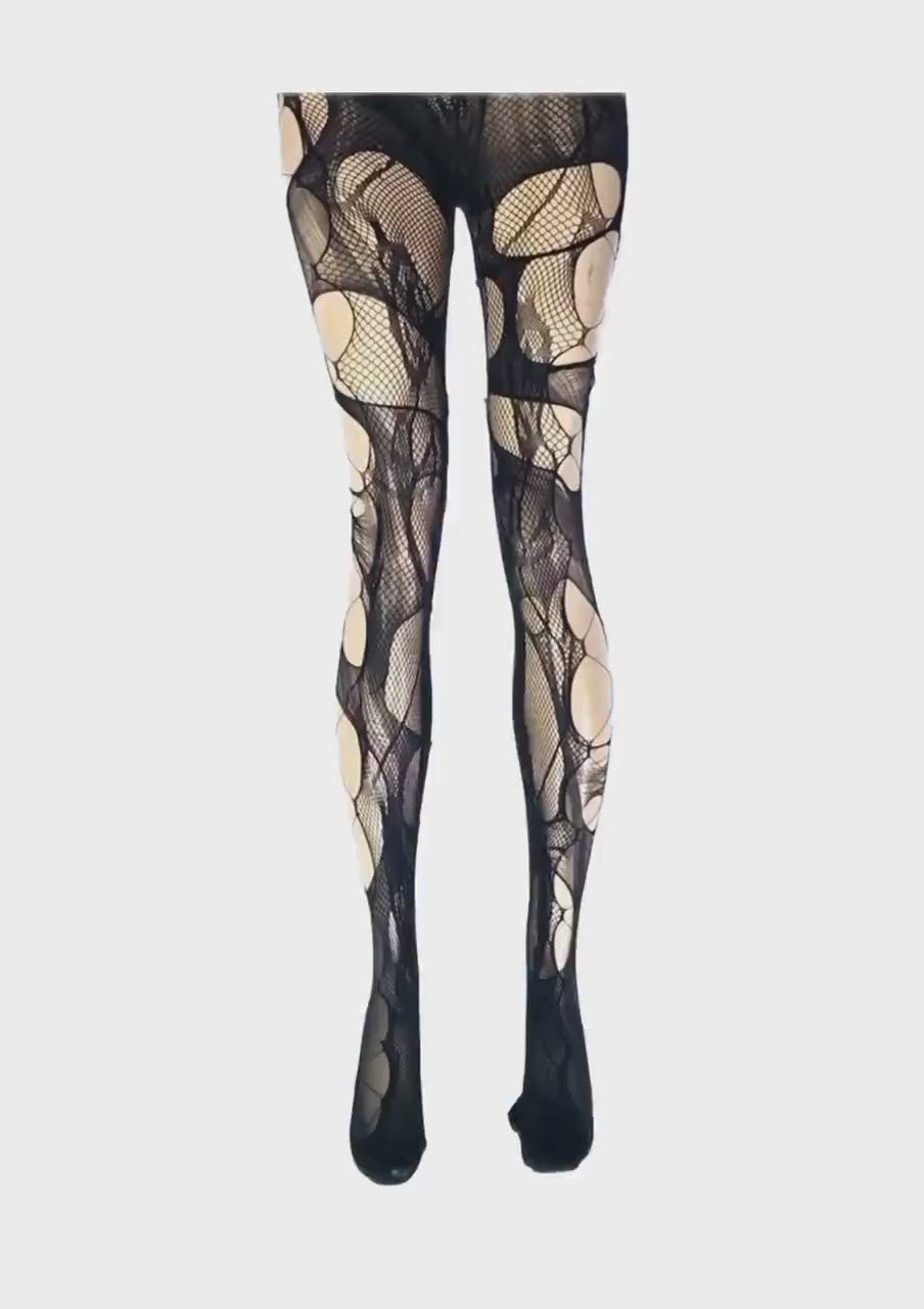 Black Lace Tights Torn Fishnet Tights Floral tights Romantic Goth Leggings Witchy Alternative Distressed Dark Feminine Stockings