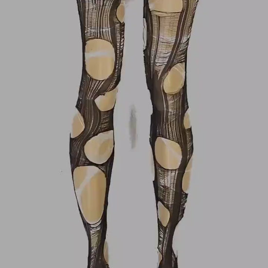 White black distressed tights Halloween leggings ripped tights | fishnet tights goth leggings torn tights goth tights fishnet stockings