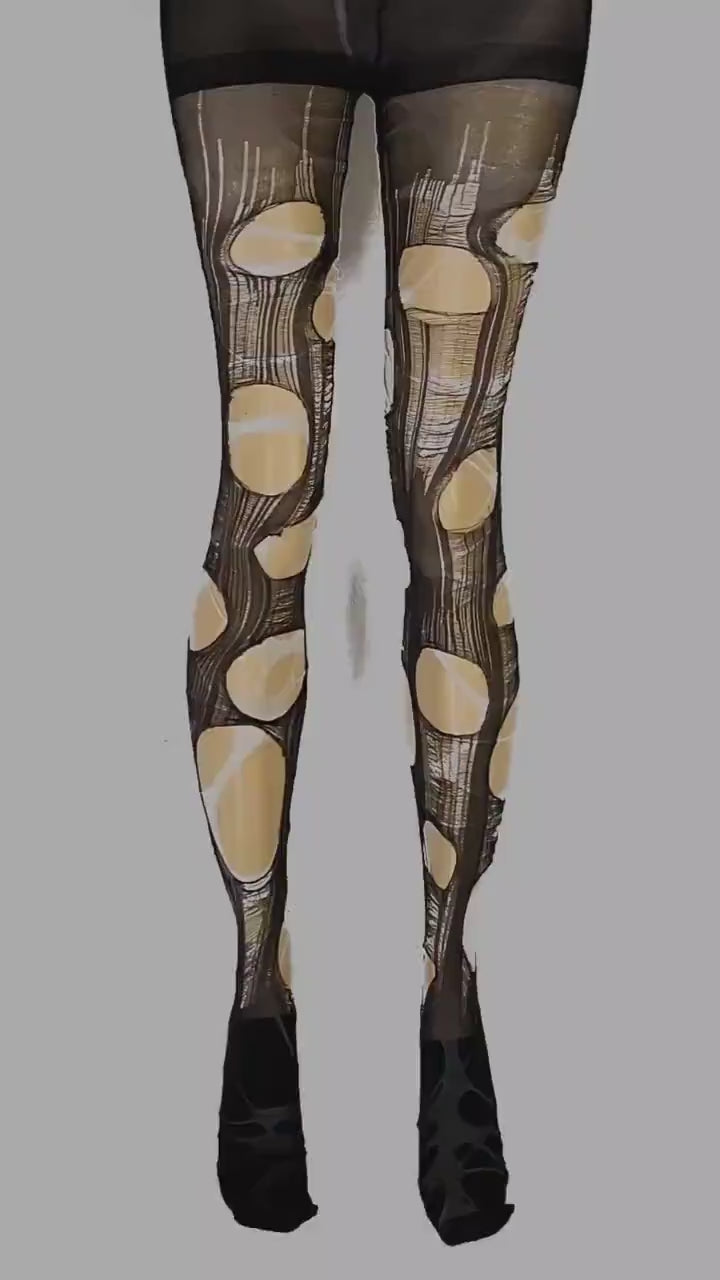 White black distressed tights Halloween leggings ripped tights | fishnet tights goth leggings torn tights goth tights fishnet stockings