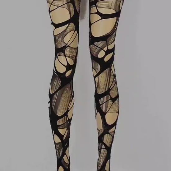 Black ripped tights fishnet leggings distressed tights Halloween leggings | goth leggings fishnet tights torn tights goth tights fishnets