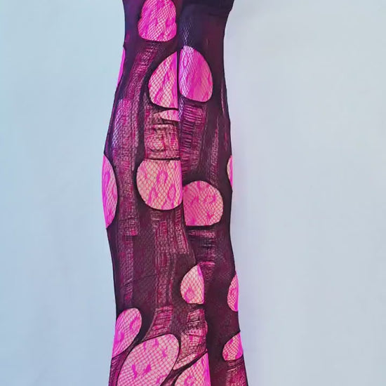 tattered & torn tights pink leopard print fishnet tights Halloween leggings rave wear funky tights sexy tights mesh tights fishnet stockings
