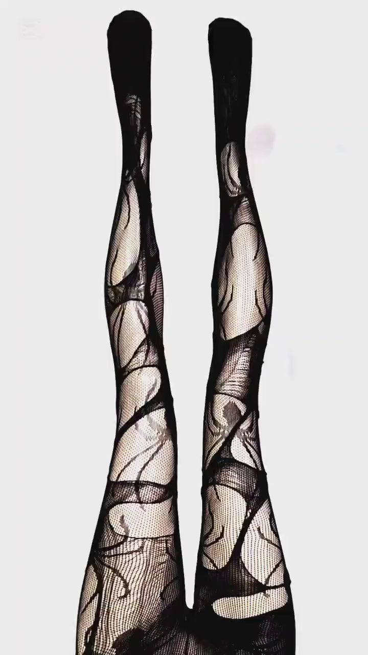 Spiderweb Tights Black Ripped Fishnet Tights Witchy Goth Leggings Gothic Rock Alternative Distressed Stockings