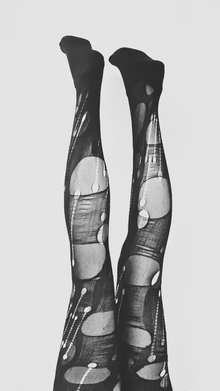 Black Ripped Tights Distressed Fishnet Tights Grunge Punk Goth Alternative Leggings Edgy Festival Stockings Dark Fashion