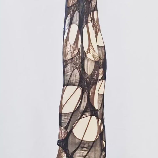 Brown black lace tights torn tights floral lace fishnet tights Halloween tights patterned tights goth tights fishnet stockings gothic tights