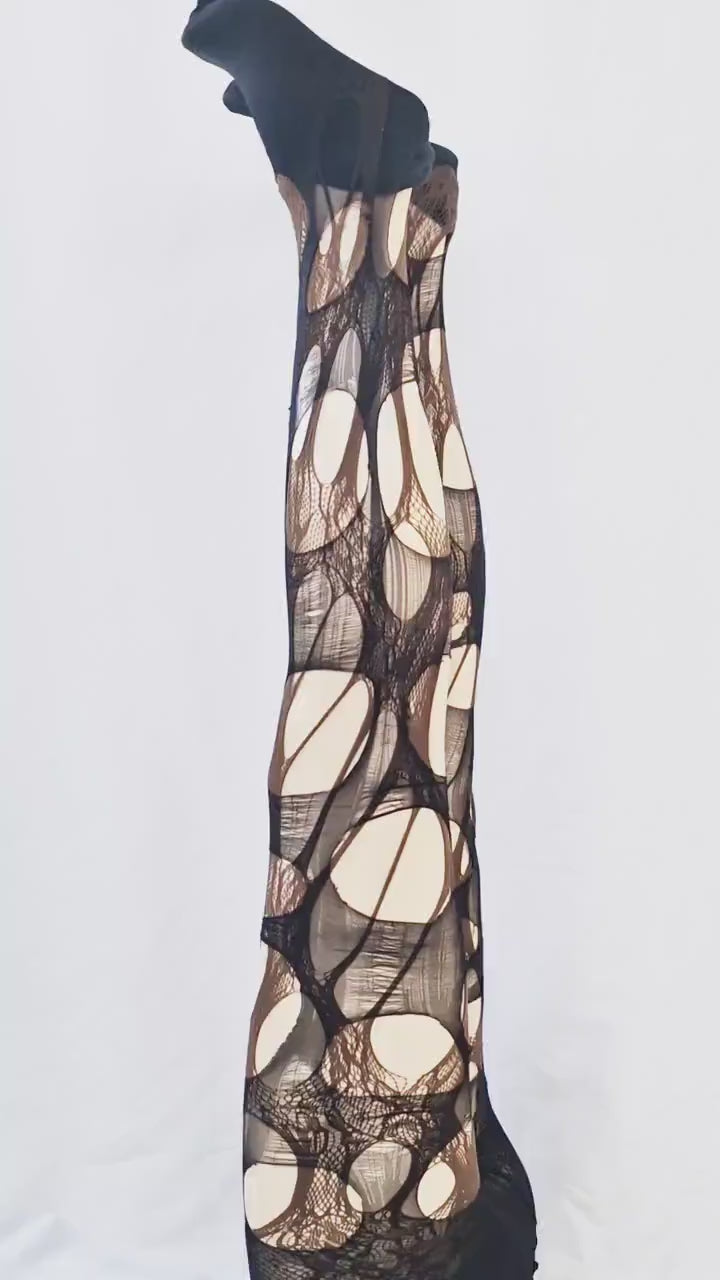 Brown black lace tights torn tights floral lace fishnet tights Halloween tights patterned tights goth tights fishnet stockings gothic tights