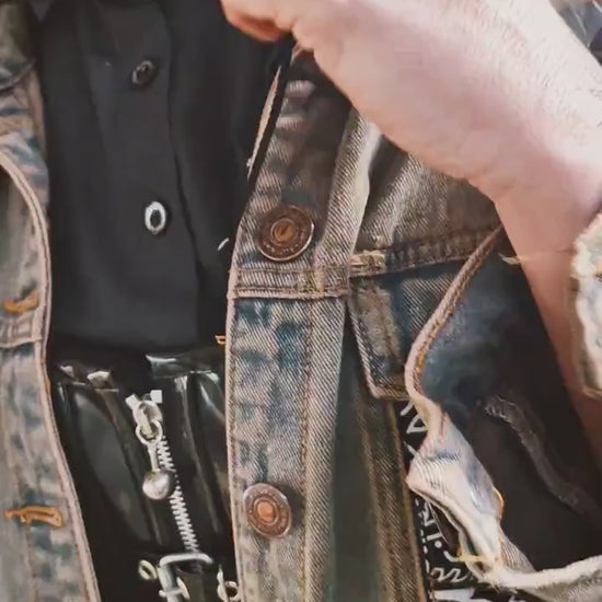 custom jean jacket goth jacket punk jacket brown denim jacket | unique jacket distressed jacket upcycled denim jacket custom denim  | size M