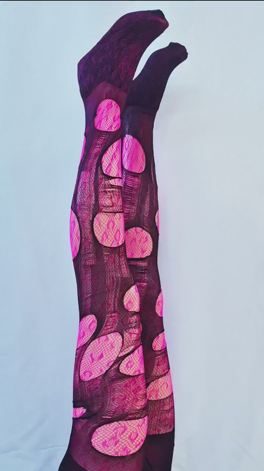 tattered & torn tights pink leopard print fishnet tights Halloween leggings rave wear funky tights sexy tights mesh tights fishnet stockings