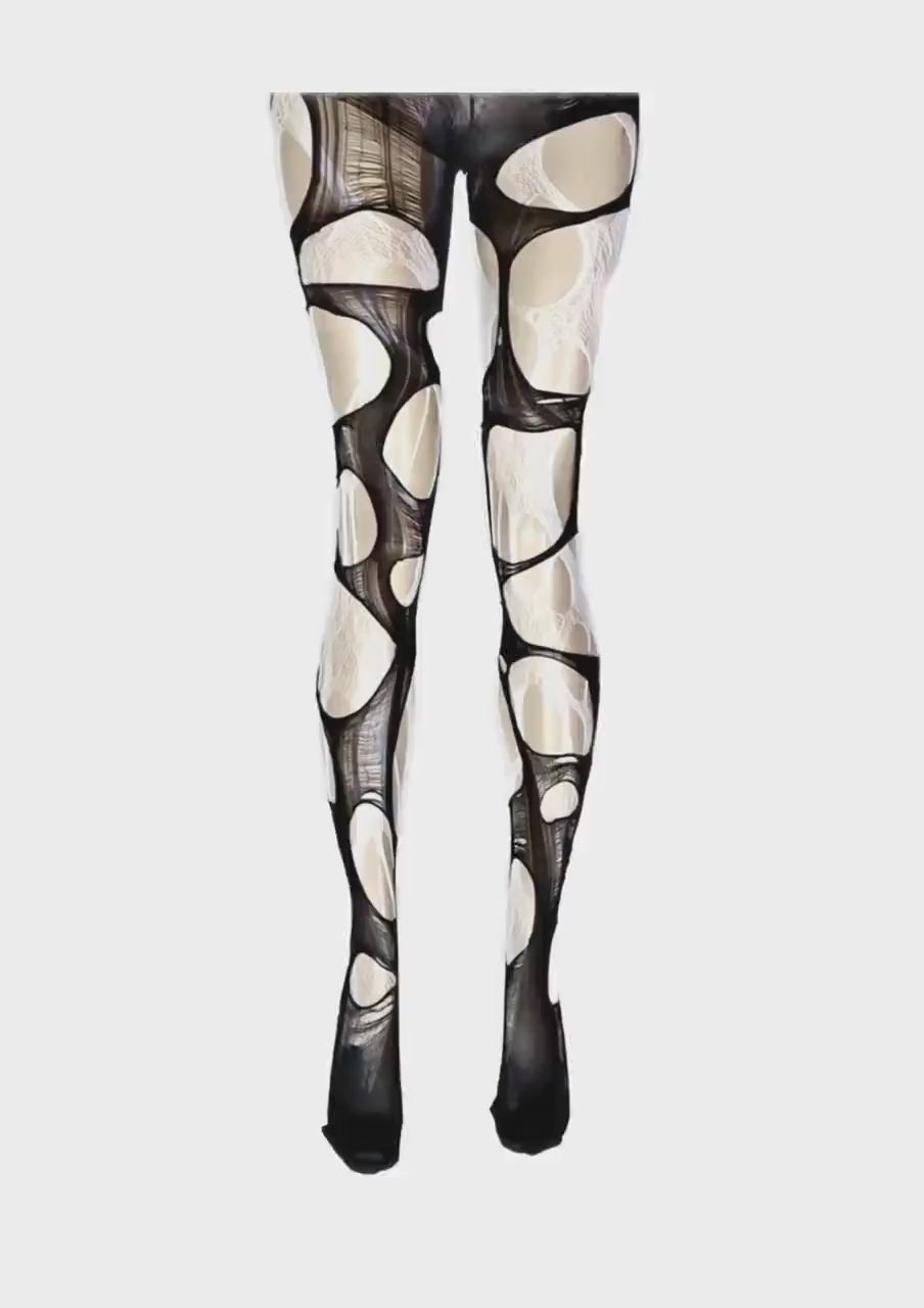White Lace Tights Black Ripped Fishnet Tights Romantic Goth Leggings Gothic Bridal Witchy Distressed Stockings