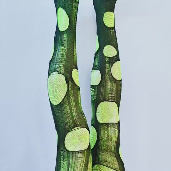 Neon Green Leopard Tights Ripped Fishnet Tights Festival Outfit Rave Tights Y2K Leopard Print Leggings Burning Man Clothing