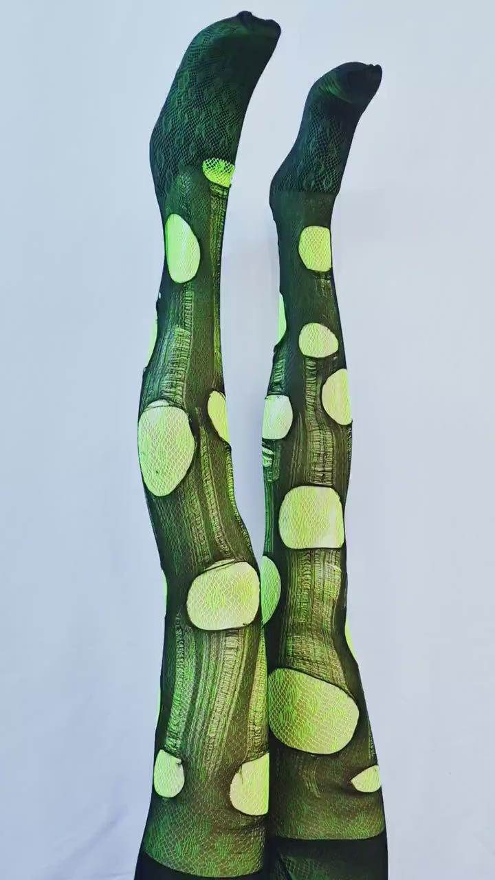 Neon Green Leopard Tights Ripped Fishnet Tights Festival Outfit Rave Tights Y2K Leopard Print Leggings Burning Man Clothing