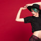 Rockstar studded black slouchy crop top shirt