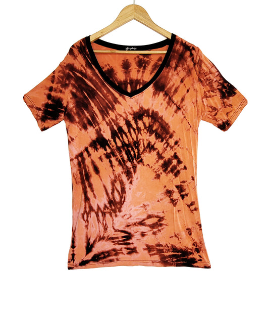 Bleach tie dye V neck fitted t shirt