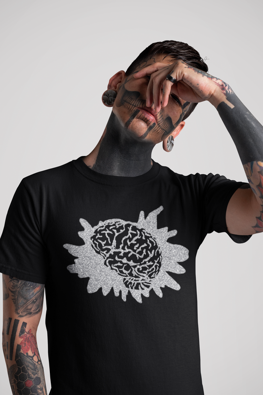 Unisex Glitter splatter brain print T shirt