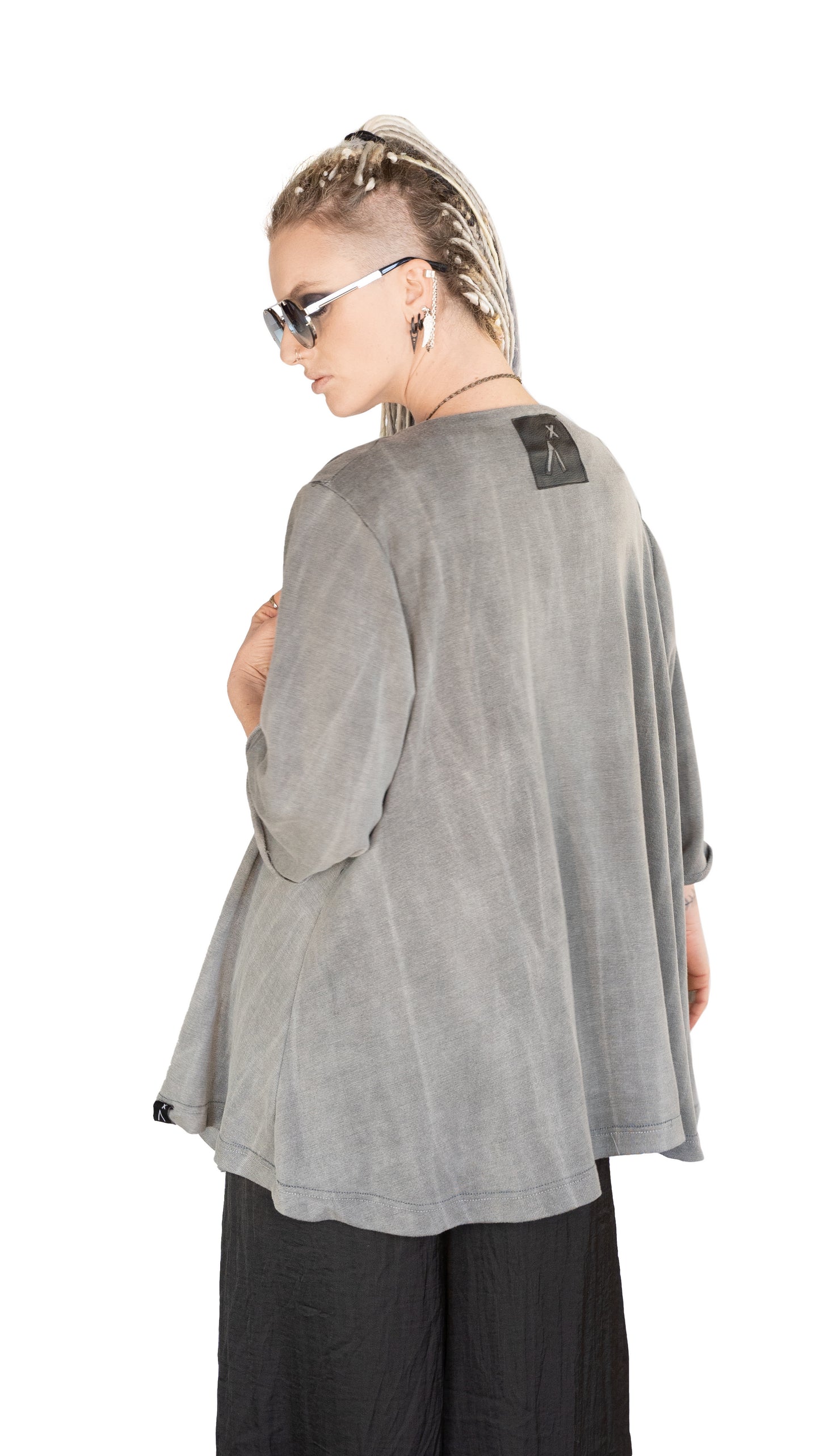 Distressed faded gray lightweight kimono cardigan