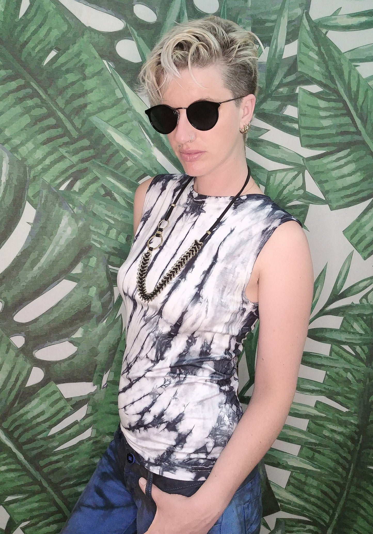 All Twisted Up black tie dye fitted muscle tank top