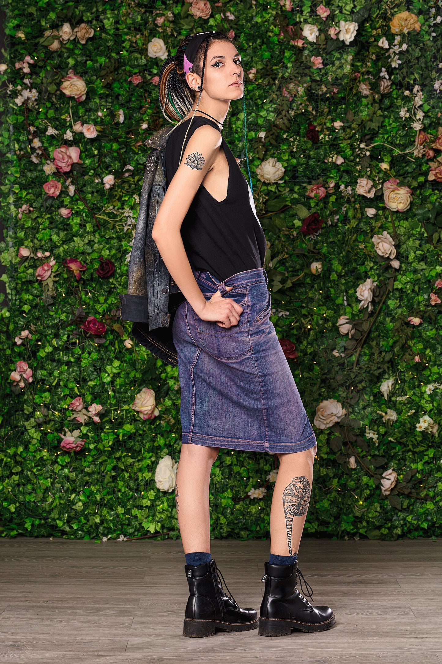Purple acid wash pencil skirt with pockets | Size S